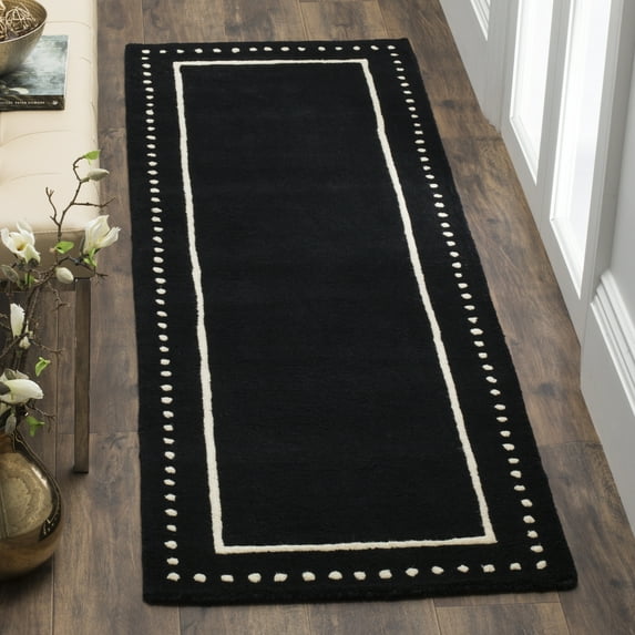 SAFAVIEH Bella Danita Bordered Wool Runner Rug, Black/Ivory, 2'3" x 7'