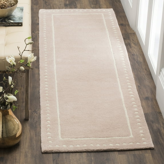 SAFAVIEH Bella Danita Bordered Wool Runner Rug, Light Pink/Ivory, 2'3" x 7'