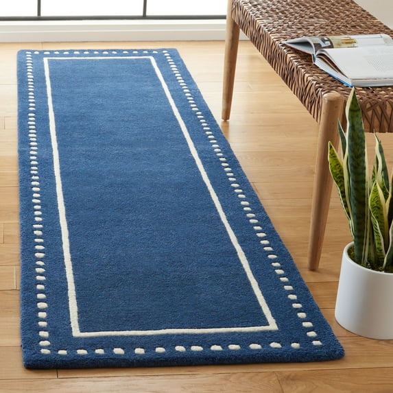 SAFAVIEH Bella Danita Bordered Wool Runner Rug, Navy Blue/Ivory, 2'3" x 15'