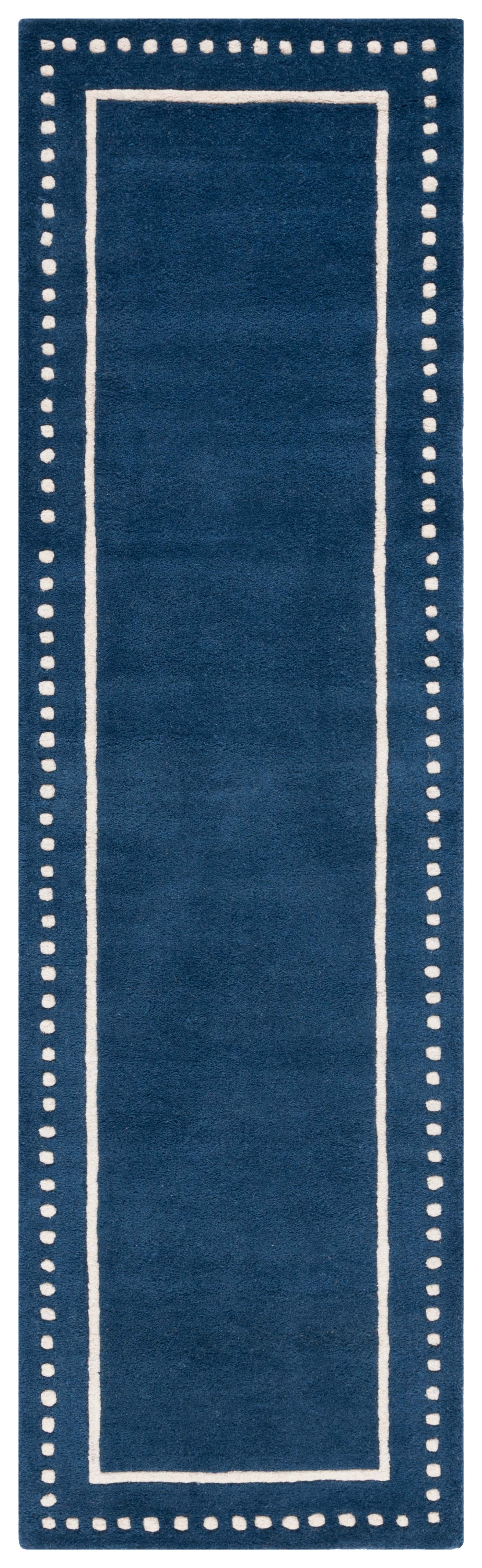 Handmade Navy Blue and Ivory Tufted Wool Area Rug 2'3" x 21'
