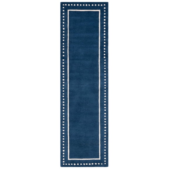 SAFAVIEH Bella Danita Bordered Wool Runner Rug, Navy Blue/Ivory, 2'3" x 21'