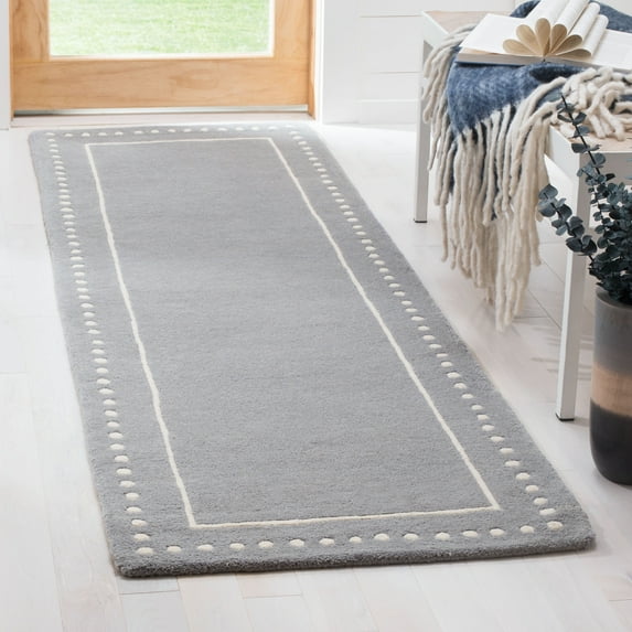 SAFAVIEH Bella Danita Bordered Wool Runner Rug, Silver/Ivory, 2'3" x 5'