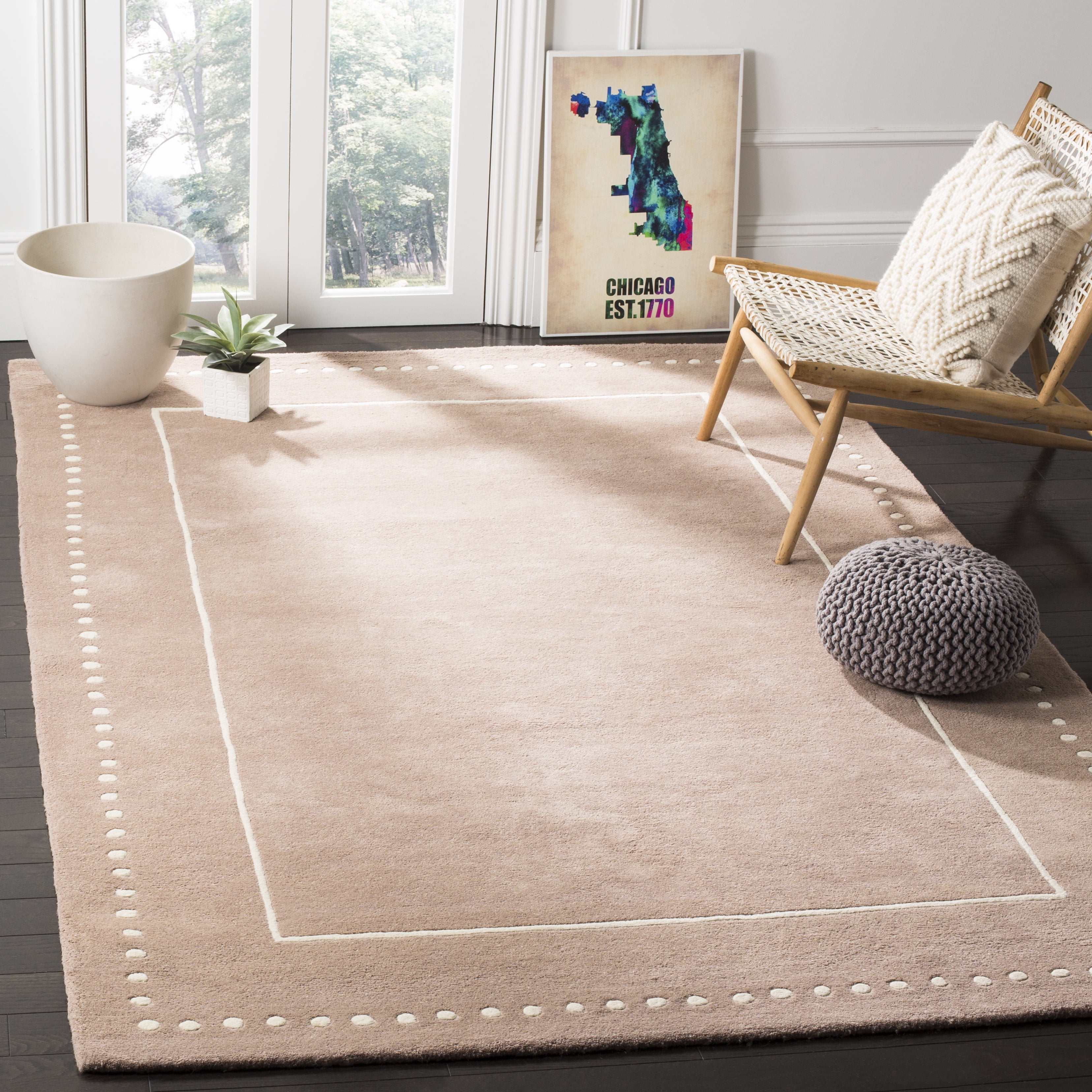 SAFAVIEH Bella Danita Plain Dotted Bordered Wool Area Rug, Beige/Ivory, 3' x 3' Square