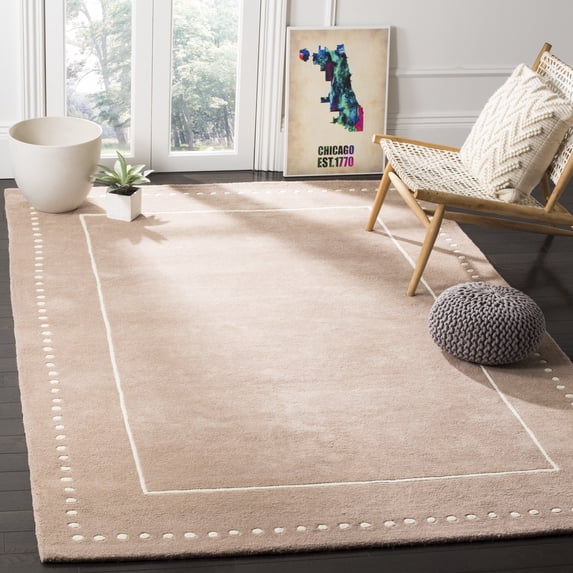 SAFAVIEH Bella Danita Plain Dotted Bordered Wool Area Rug, Beige/Ivory, 9' x 12'