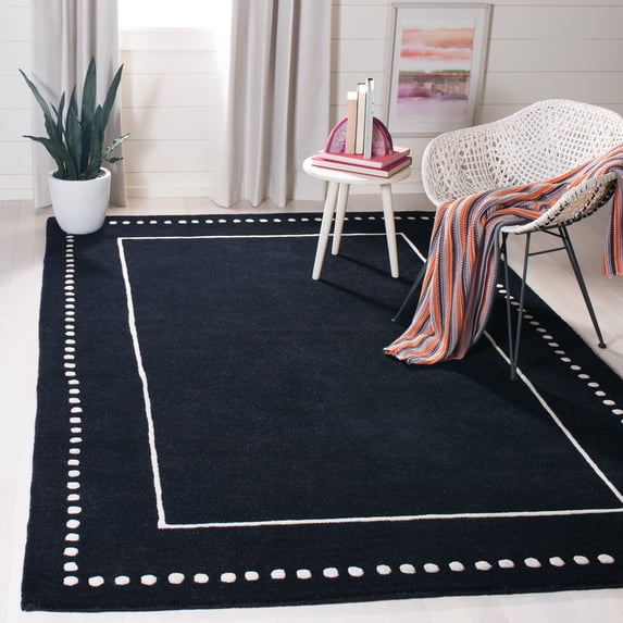 SAFAVIEH Bella Danita Plain Dotted Bordered Wool Area Rug, Black/Ivory, 5' x 5' Square