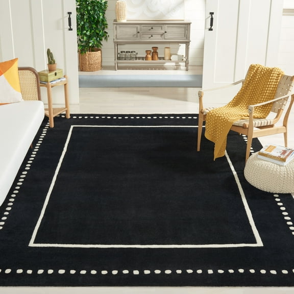 SAFAVIEH Bella Danita Plain Dotted Bordered Wool Area Rug, Black/Ivory, 8' x 10'