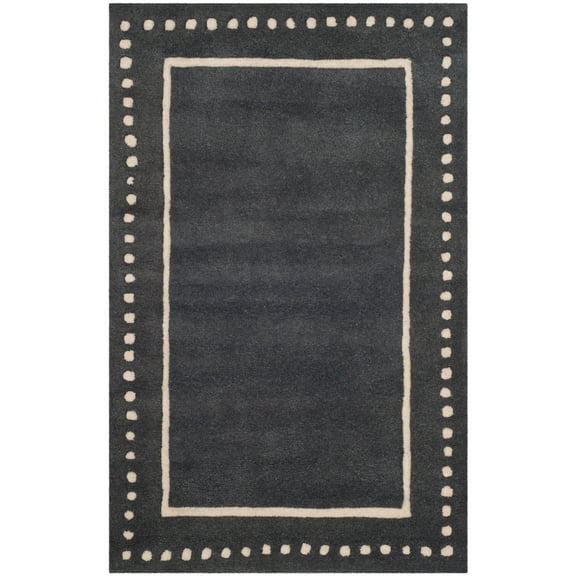 SAFAVIEH Bella Danita Plain Dotted Bordered Wool Area Rug, Dark Grey/Ivory, 2' x 3'
