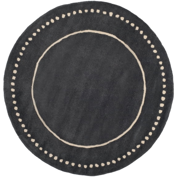 SAFAVIEH Bella Danita Plain Dotted Bordered Wool Area Rug, Dark Grey/Ivory, 3' x 3' Round