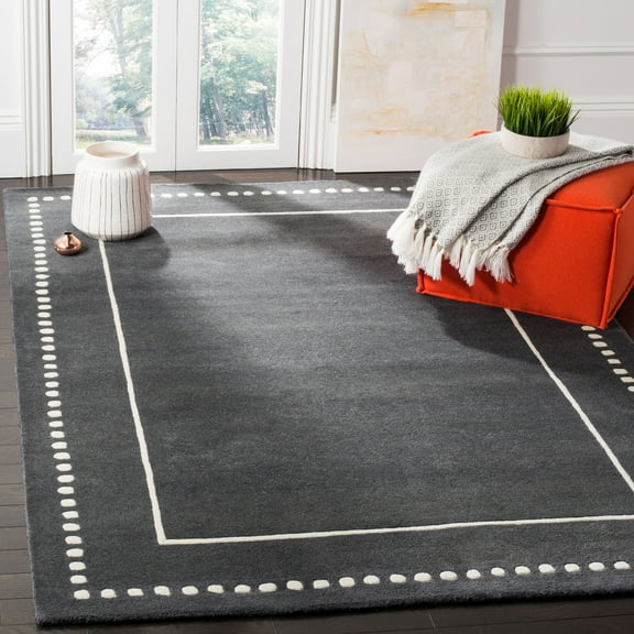 SAFAVIEH Bella Danita Plain Dotted Bordered Wool Area Rug, Dark Grey/Ivory, 9' x 12'