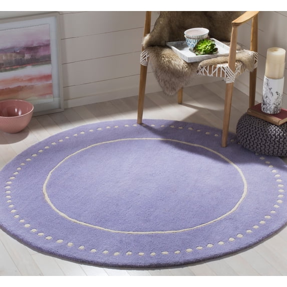 SAFAVIEH Bella Danita Plain Dotted Bordered Wool Area Rug, Lavender/Ivory, 5' x 5' Round
