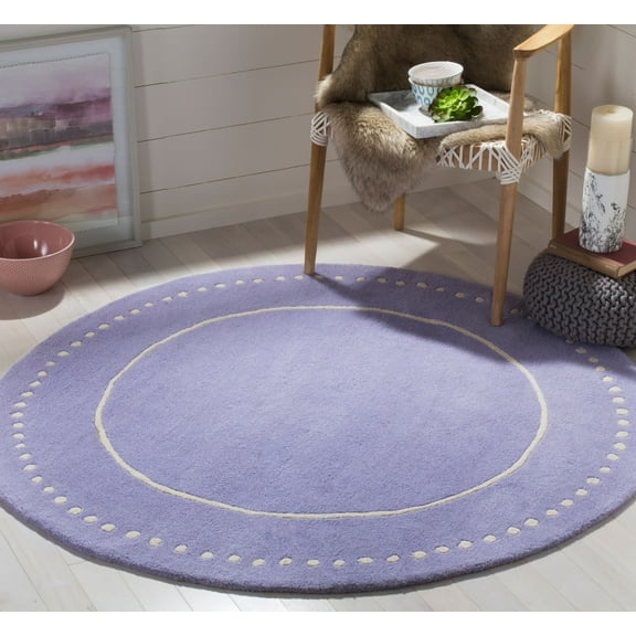 SAFAVIEH Bella Danita Plain Dotted Bordered Wool Area Rug, Lavender/Ivory, 5' x 5' Round