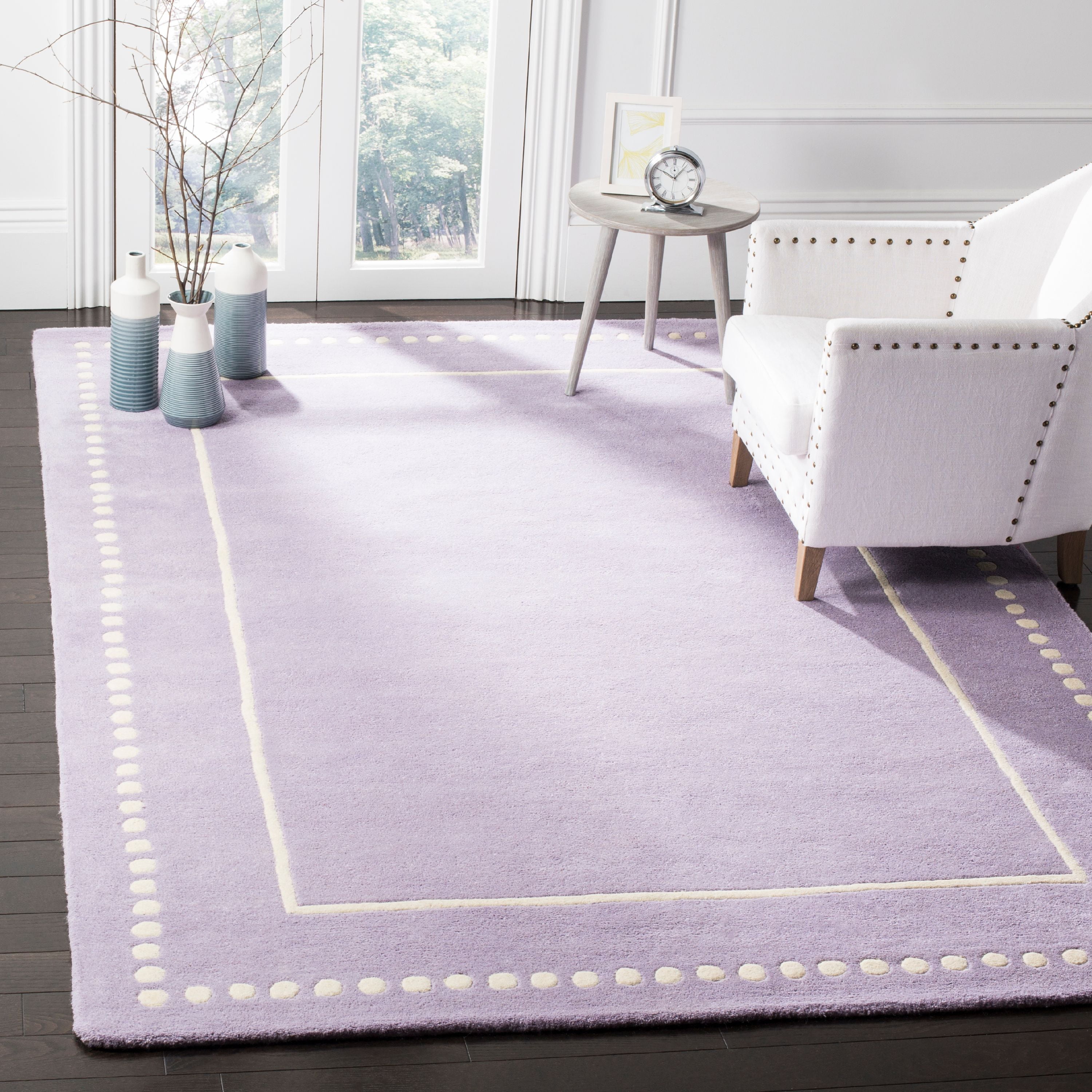 SAFAVIEH Bella Danita Plain Dotted Bordered Wool Area Rug, Lavender/Ivory, 9' x 12'