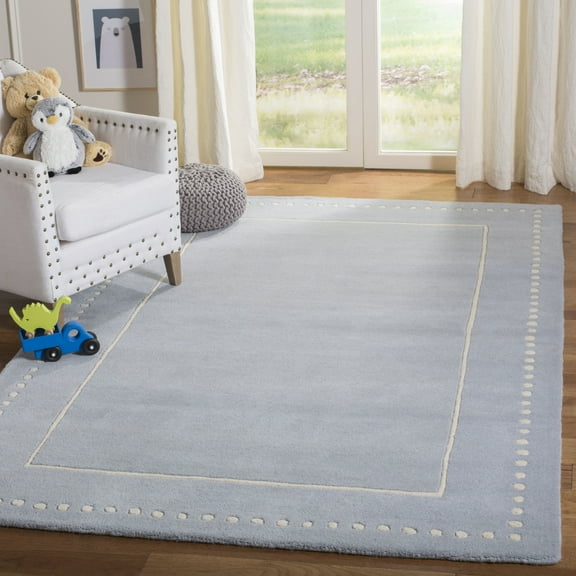 SAFAVIEH Bella Danita Plain Dotted Bordered Wool Area Rug, Light Blue/Ivory, 8' x 10'