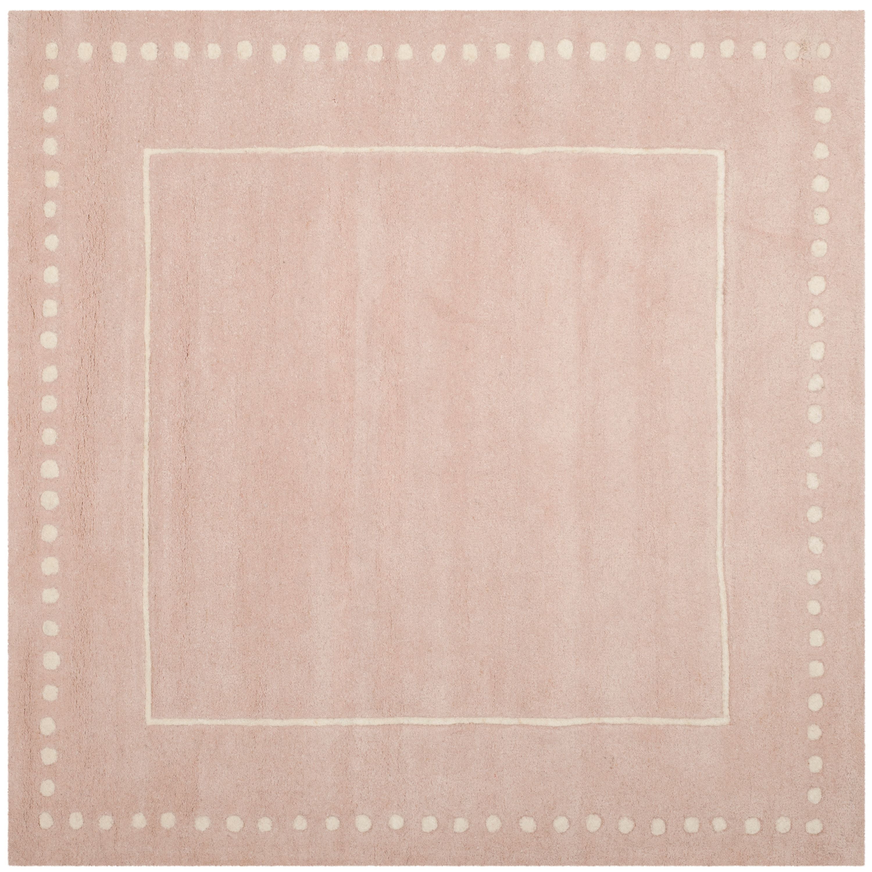 SAFAVIEH Bella Danita Plain Dotted Bordered Wool Area Rug, Light Pink/Ivory, 3' x 3' Square