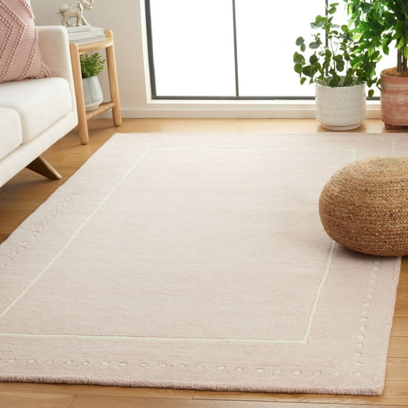 SAFAVIEH Bella Danita Plain Dotted Bordered Wool Area Rug, Light Pink/Ivory, 4' x 6'