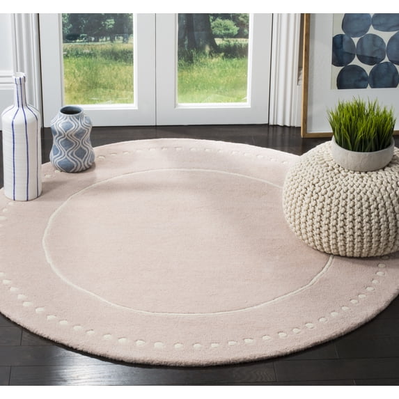 SAFAVIEH Bella Danita Plain Dotted Bordered Wool Area Rug, Light Pink/Ivory, 5' x 5' Round