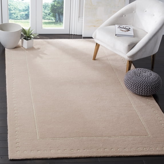 SAFAVIEH Bella Danita Plain Dotted Bordered Wool Area Rug, Light Pink/Ivory, 9' x 12'