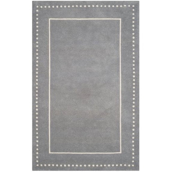 SAFAVIEH Bella Danita Plain Dotted Bordered Wool Area Rug, Silver/Ivory, 5' x 5' Round