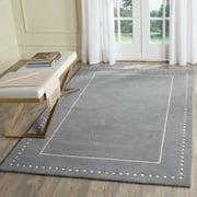 SAFAVIEH Bella Danita Plain Dotted Bordered Wool Area Rug, Silver/Ivory, 6' x 9'