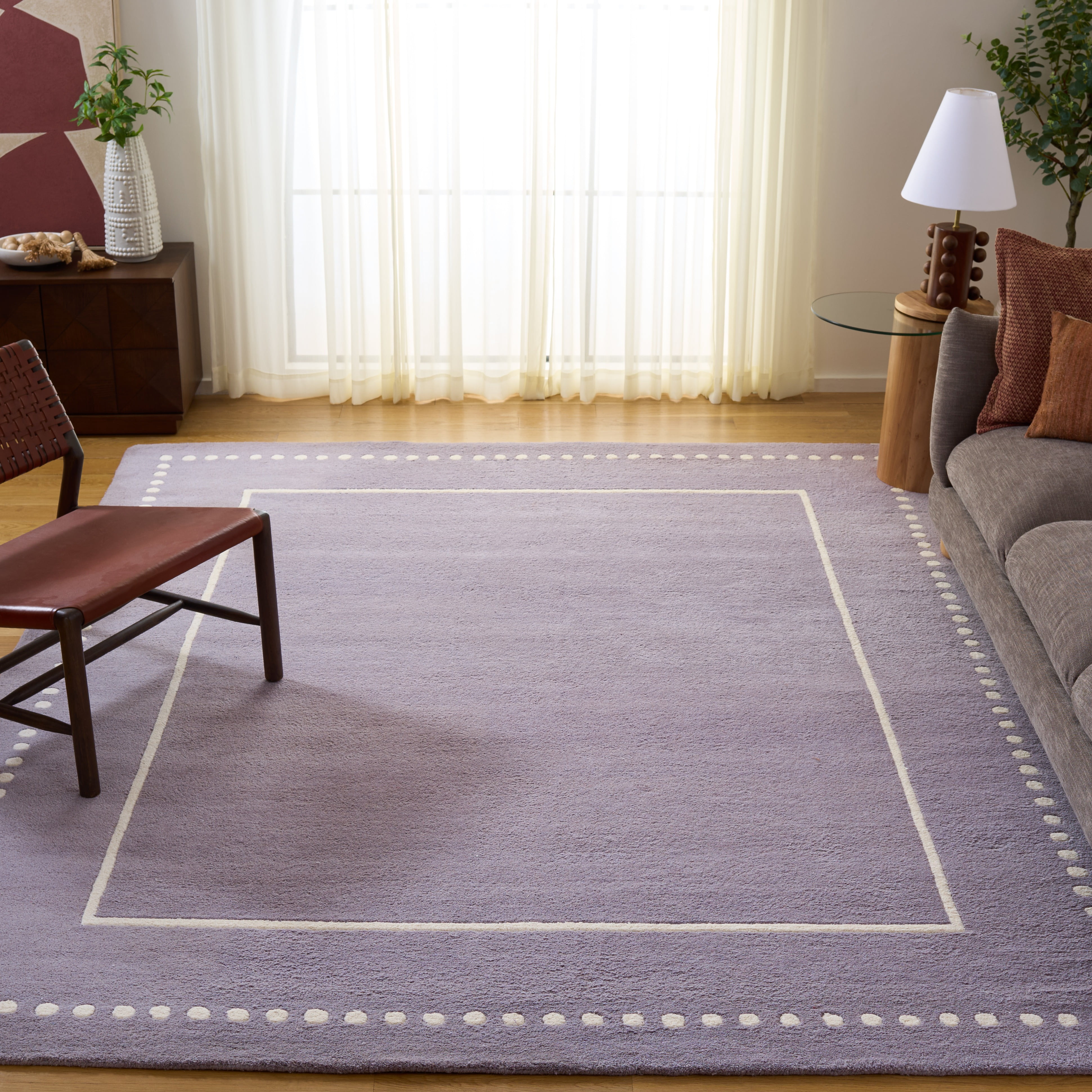 SAFAVIEH Bella Danita Plain Dotted Bordered Wool Area Rug, Silver/Ivory, 9' x 12'