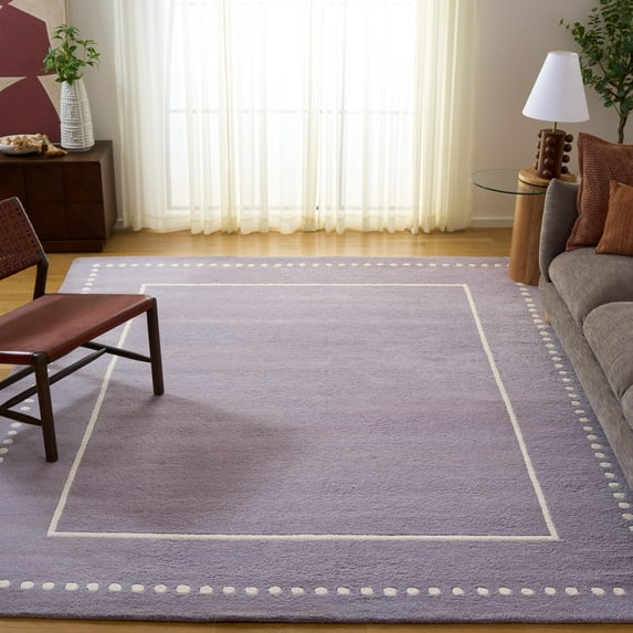 SAFAVIEH Bella Danita Plain Dotted Bordered Wool Area Rug, Silver/Ivory, 9' x 12'