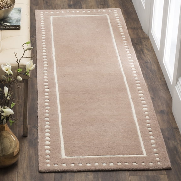 SAFAVIEH Bella Danita Plain Dotted Bordered Wool Runner Rug, Beige/Ivory, 2'3" x 7'