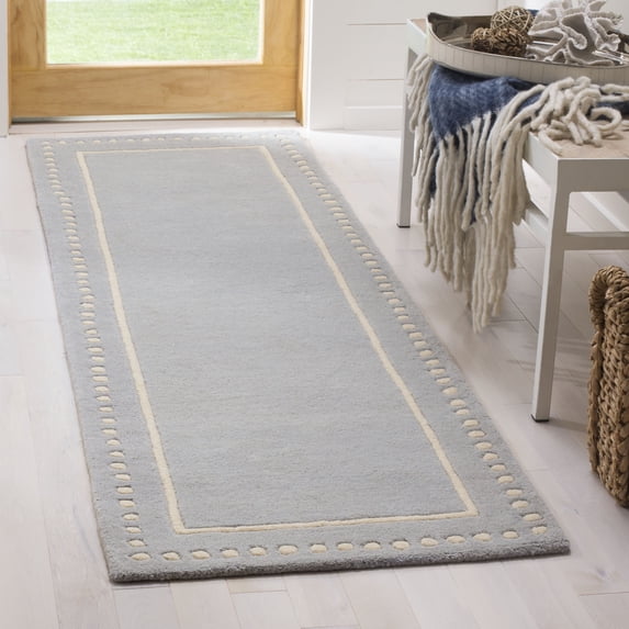 SAFAVIEH Bella Danita Plain Dotted Bordered Wool Runner Rug, Light Blue/Ivory, 2'3" x 7'