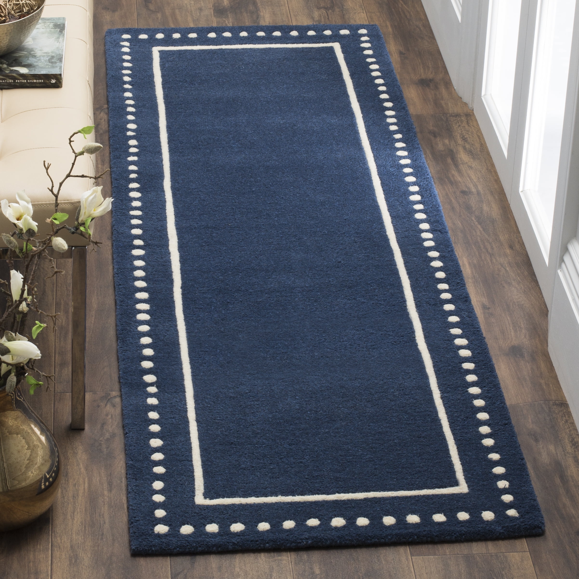 Bordered Wool Rug SAFAVIEH Bella Danita Plain Dotted Bordered Wool Runner Rug, Navy Blue ...