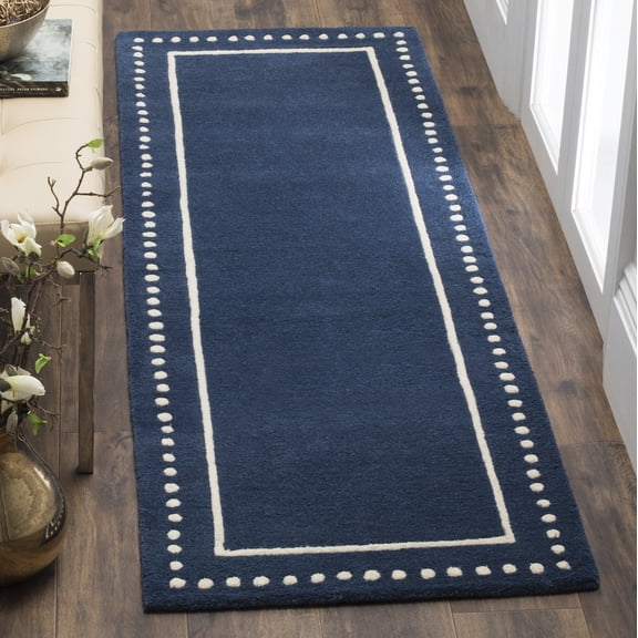 SAFAVIEH Bella Danita Plain Dotted Bordered Wool Runner Rug, Navy Blue/Ivory, 2'3" x 13'