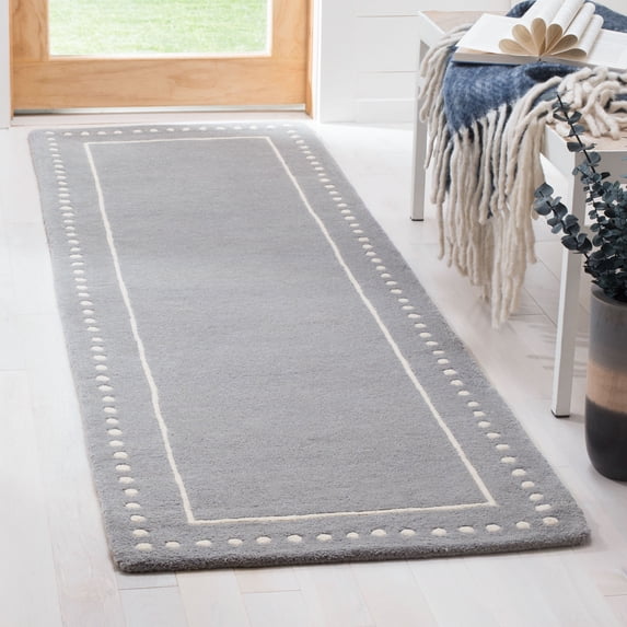 SAFAVIEH Bella Danita Plain Dotted Bordered Wool Runner Rug, Silver/Ivory, 2'3" x 7'