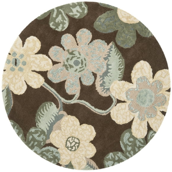 SAFAVIEH Bella Dayna Floral Flowers Wool Area Rug, Brown/Multi, 5' x 5' Round