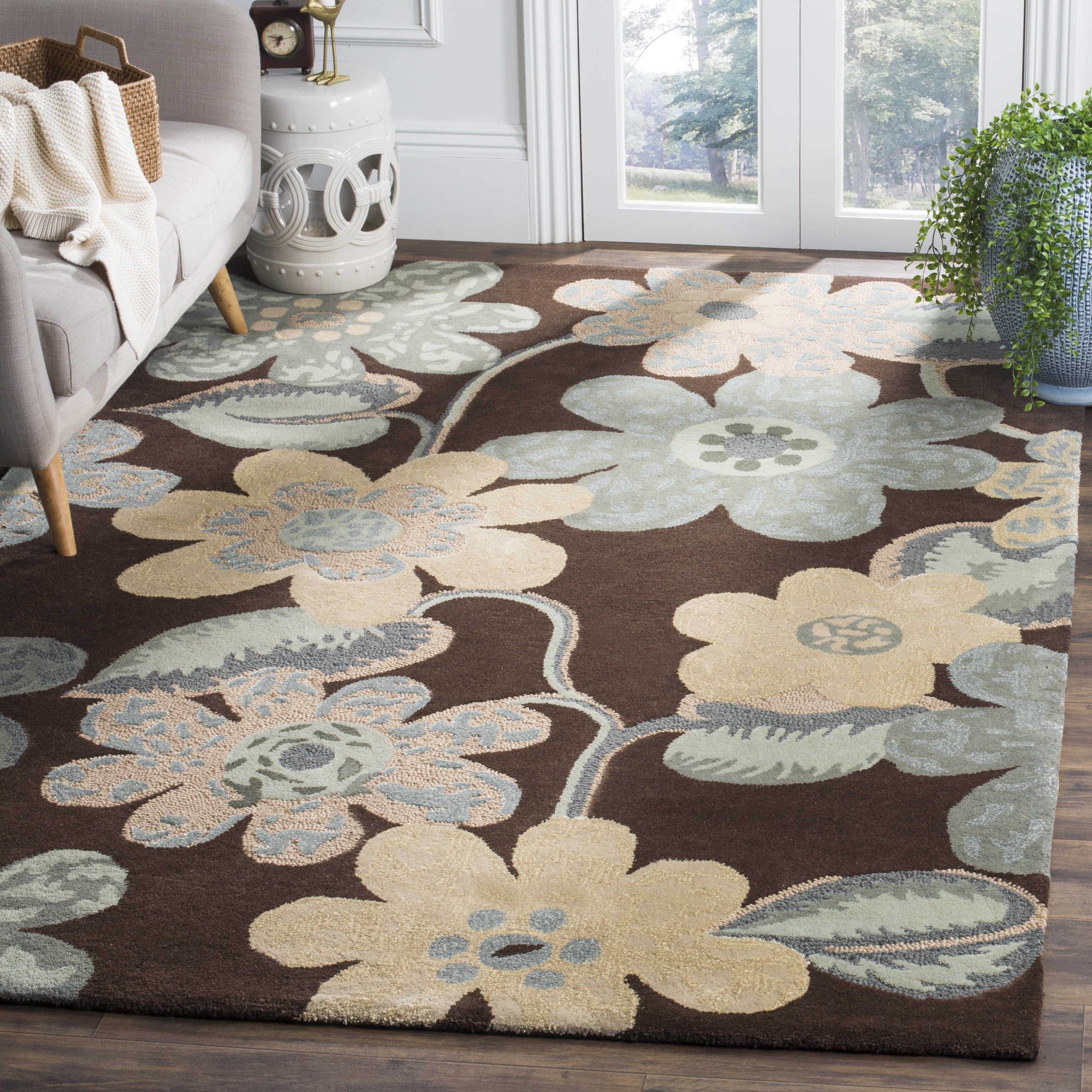 SAFAVIEH Bella Dayna Floral Flowers Wool Area Rug, Brown/Multi, 8' x 10'