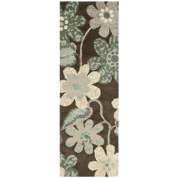 SAFAVIEH Bella Dayna Floral Flowers Wool Runner Rug, Brown/Multi, 2'3" x 7'