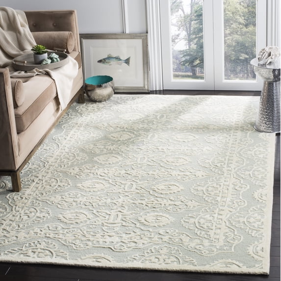 SAFAVIEH Bella Doriane Bordered Wool Area Rug, Grey/Ivory, 5' x 5' Square