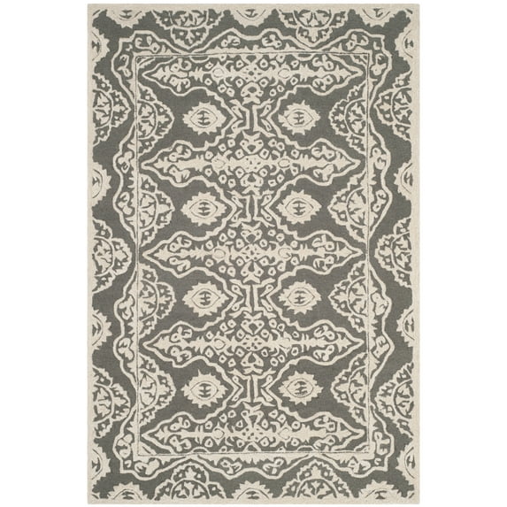 SAFAVIEH Bella Doriane Medallion Geometric Wool Area Rug, Dark Grey/Ivory, 6' x 9'