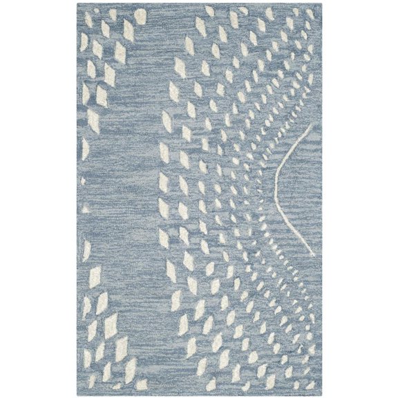SAFAVIEH Bella Elisie Abstract Floral Leaf Wool Area Rug, Blue/Ivory, 2'6" x 4'