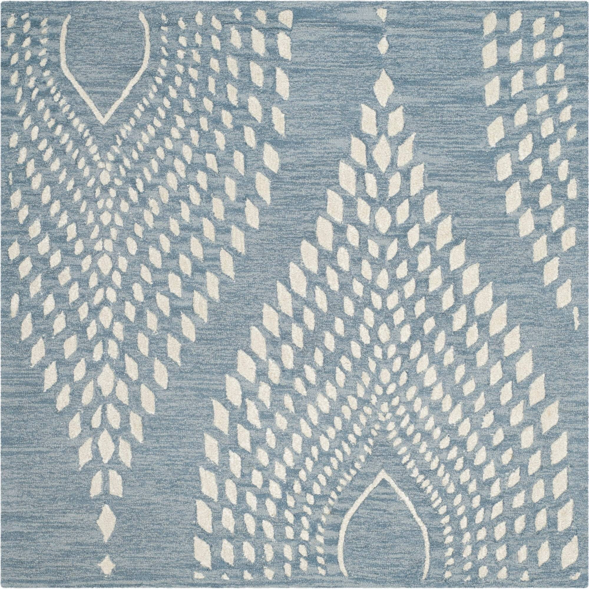 Bella 5' x 5' Blue and Ivory Hand-Tufted Wool Square Rug