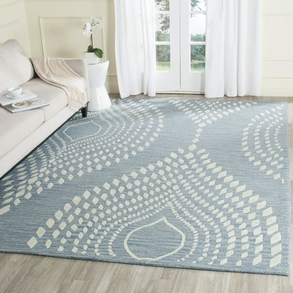 SAFAVIEH Bella Elisie Abstract Floral Leaf Wool Area Rug, Blue/Ivory, 8' x 10'