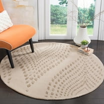 SAFAVIEH Bella Elisie Abstract Floral Leaf Wool Area Rug, Sand/Brown, 5' x 5' Round