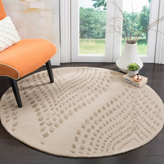 SAFAVIEH Bella Elisie Abstract Floral Leaf Wool Area Rug, Sand/Brown, 5' x 5' Round