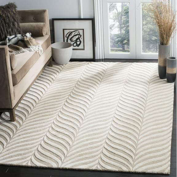 SAFAVIEH Bella Eliza Leaf Striped Wool Area Rug, Sand/Ivory, 6' x 9'