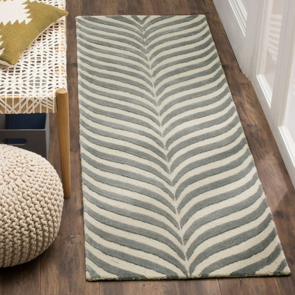 SAFAVIEH Bella Eliza Leaf Striped Wool Runner Rug, Ivory/Grey, 2'3" x 7'