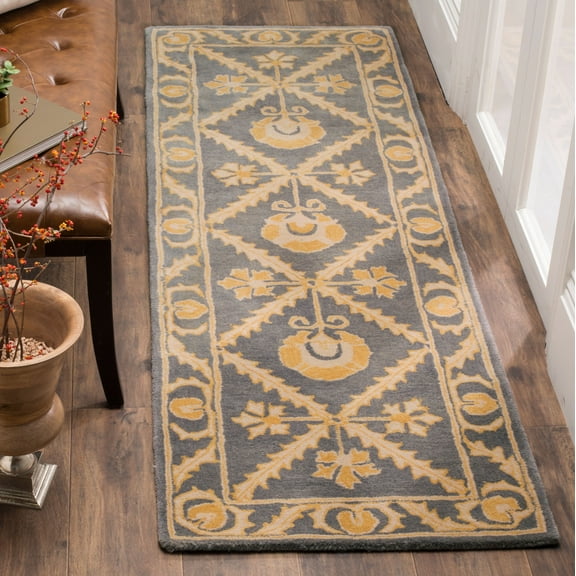 SAFAVIEH Bella Ellery Bordered Wool Runner Rug, Blue/Gold, 2'3" x 7'