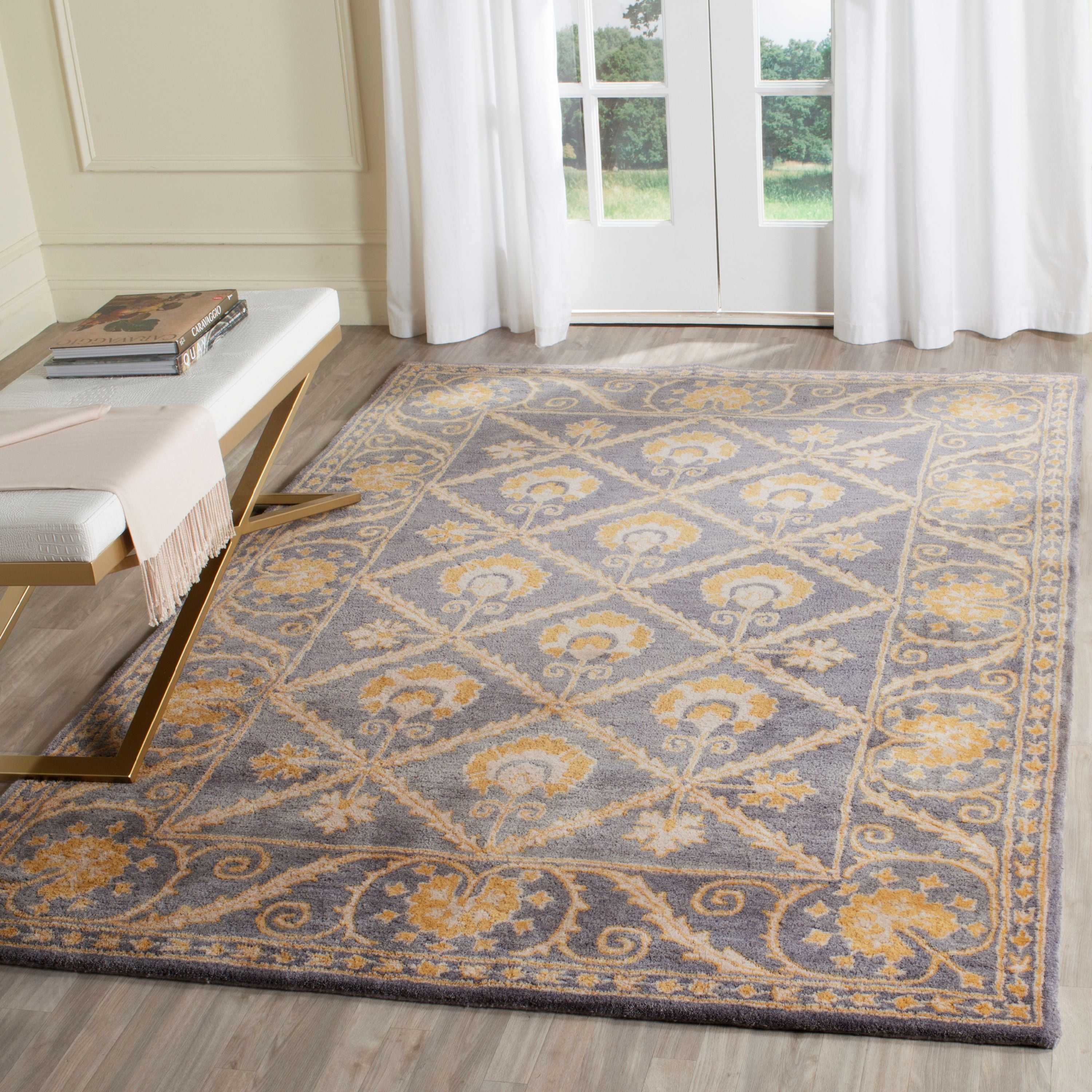 Bella Blue and Gold 4' x 6' Hand-Tufted Wool Area Rug
