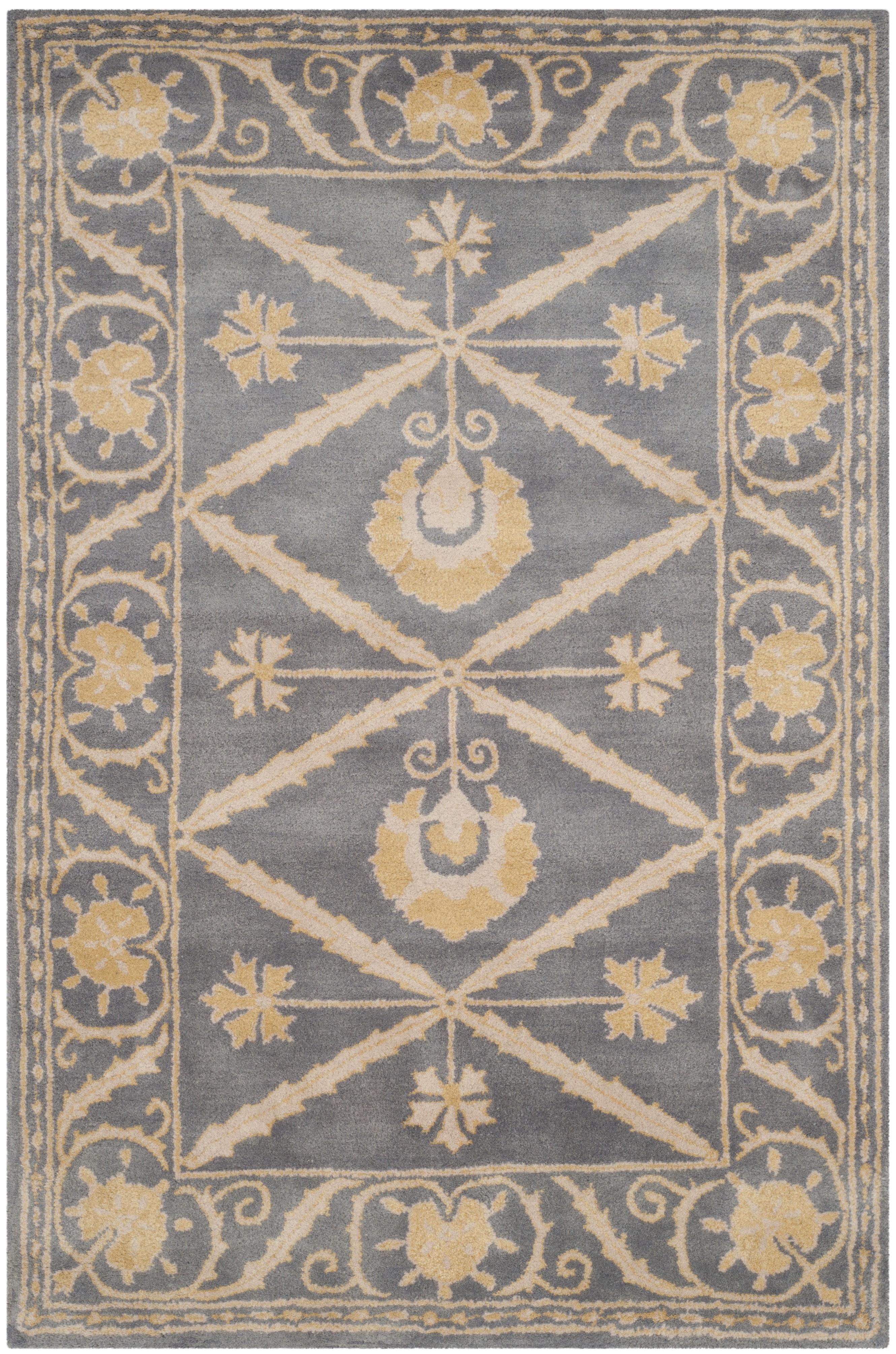 SAFAVIEH Bella Ellery Bordered Wool Area Rug, Blue/Gold, 4' x 6 ...