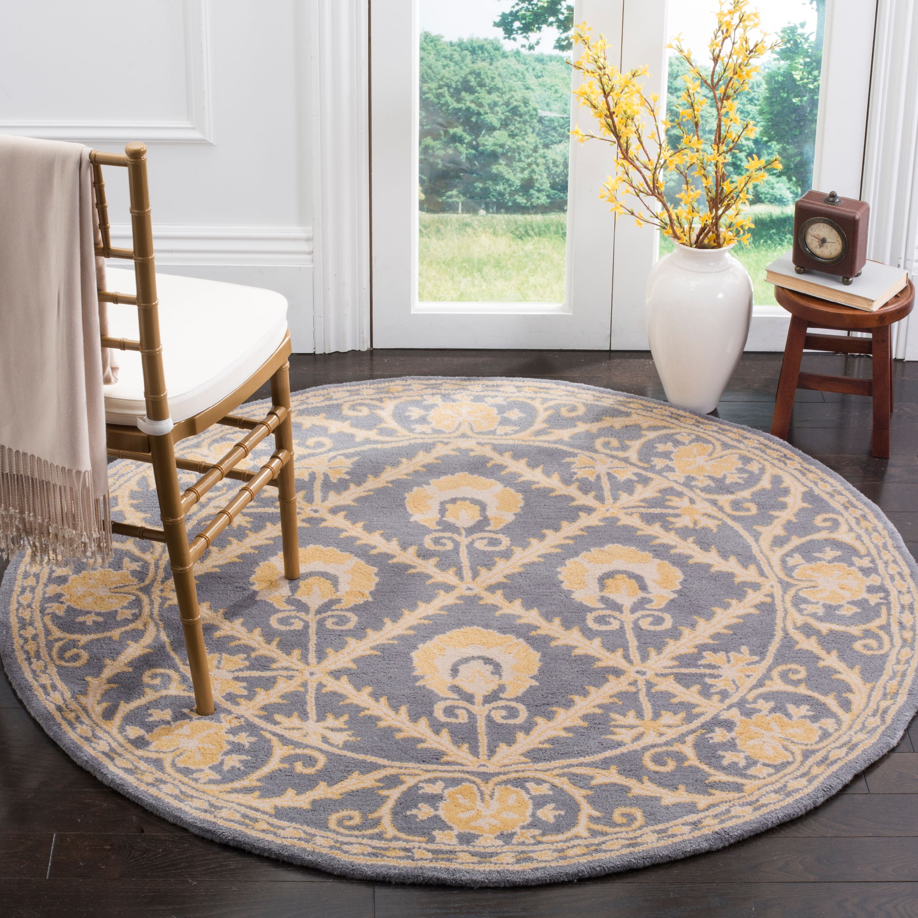 Handmade Blue and Gold Round Wool Tufted Area Rug