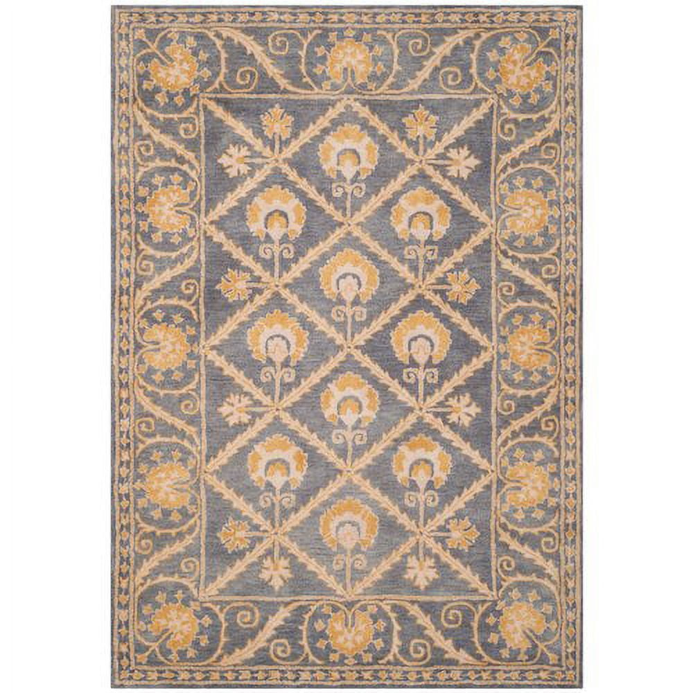 SAFAVIEH Bella Ellery Mediallion Bordered Wool Area Rug, Blue/Gold, 5 ...
