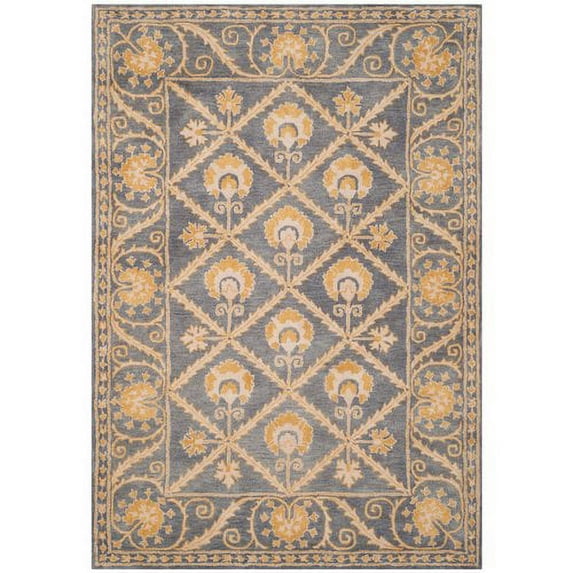 SAFAVIEH Bella Ellery Mediallion Bordered Wool Area Rug, Blue/Gold, 5' x 5' Square