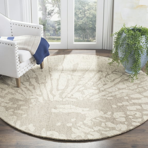 SAFAVIEH Bella Ethelyn Abstract Sunburst Wool Area Rug, Winter Taupe, 6' x 6' Round