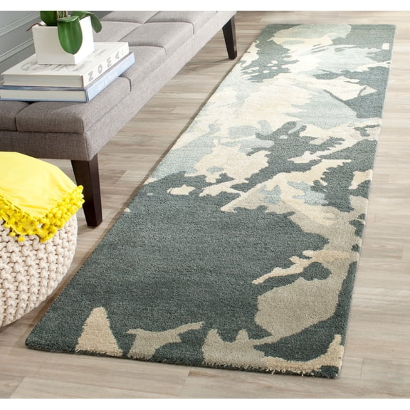 SAFAVIEH Bella Faye Abstract Camo Wool Runner Rug, Steel Blue, 2'3" x 6'